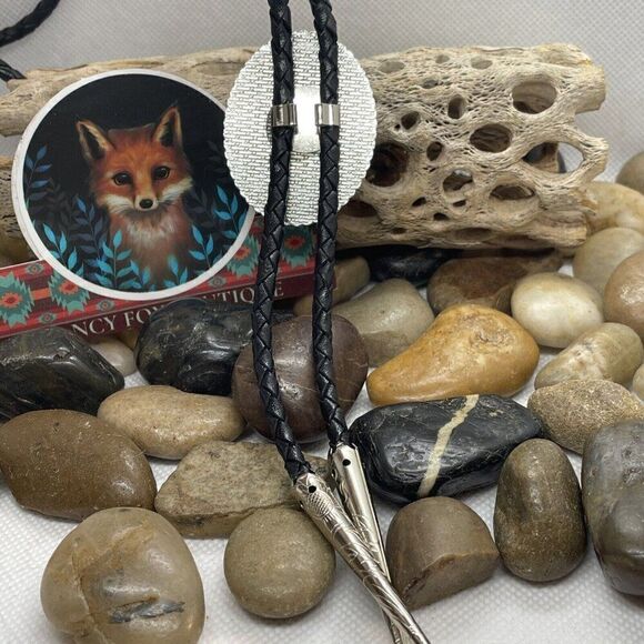 Black Gray Rose Wedding Cameo Pendant Bolo Lariat Tie Victorian Fathers day dad - Picture 8 of 8